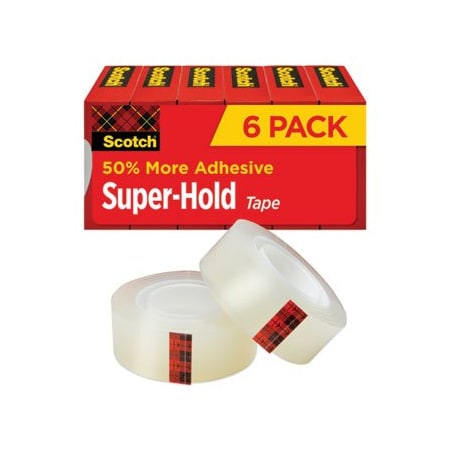 3M Commercial Scotch, Super-Hold Tape Refill, 1In Core, 0.75in X 27.77 Yds, Transparent, 6PK 700K6